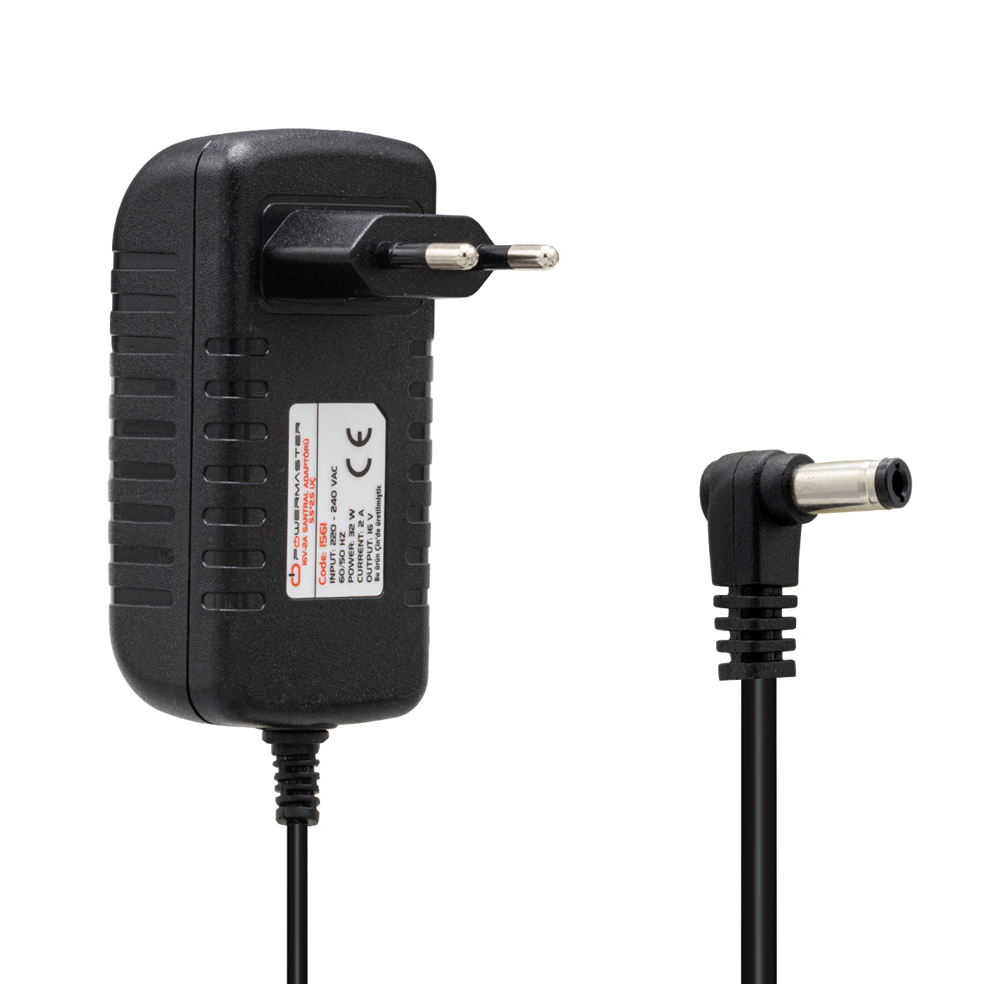 POWERMASTER PM-1561 16 VOLT - 2 AMPER 5.5*2.5 MM UÇLU SANTRAL POWER JACKLI ADAPTÖRÜ