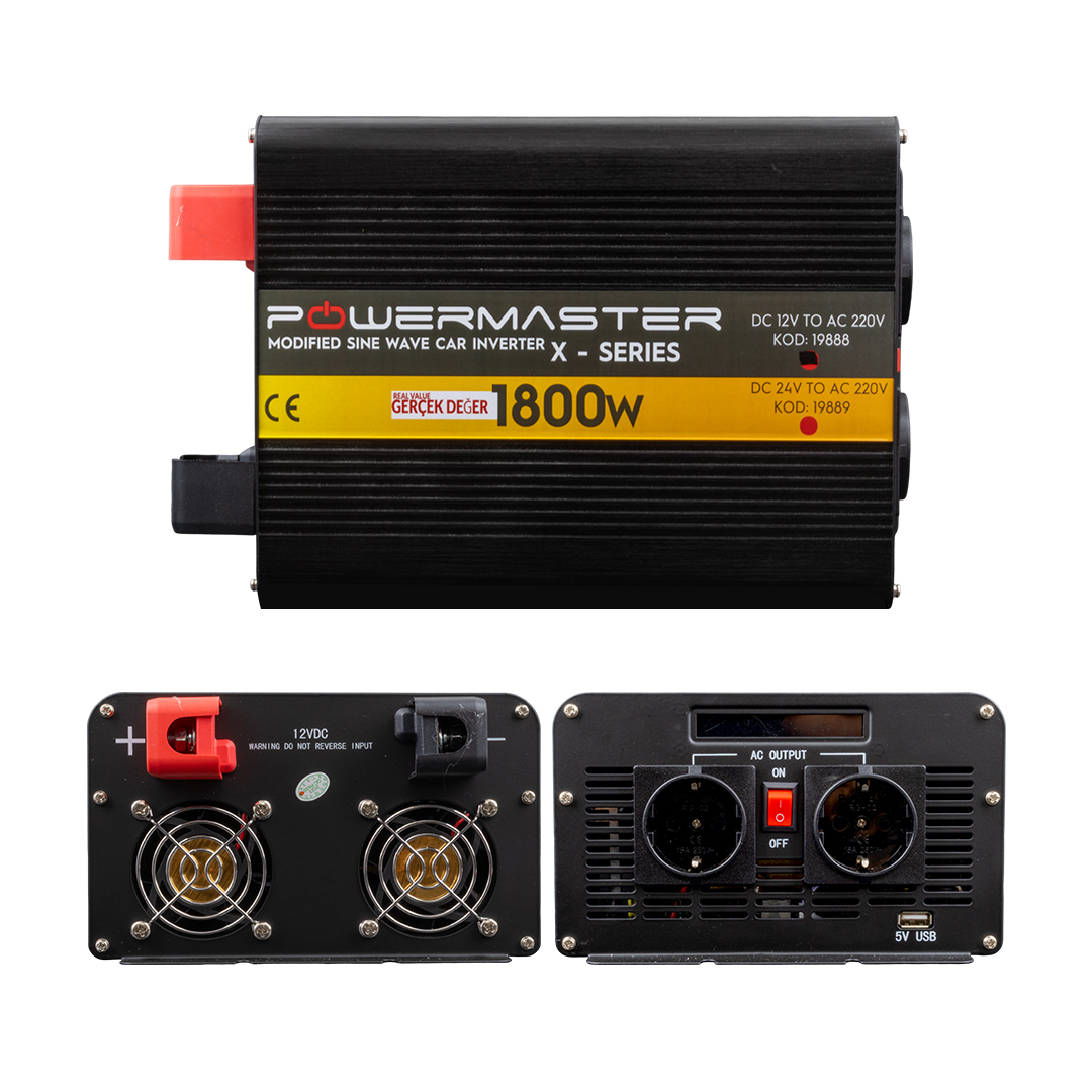 POWERMASTER PWR1800-12 ÇİFT DİJİTAL EKRAN 12 VOLT - 1800 WATT MODIFIED SINUS WAVE INVERTER