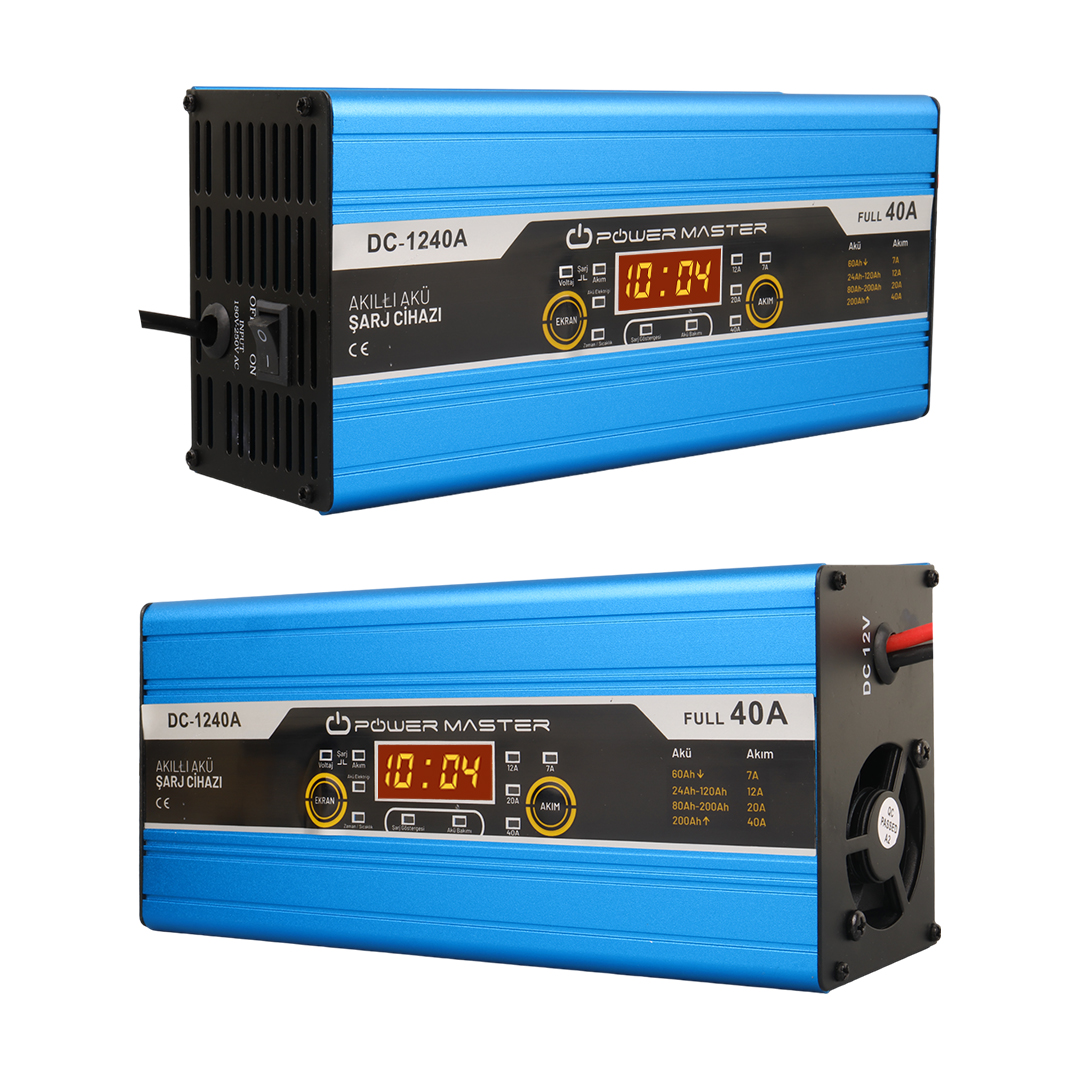 POWERMASTER DC-1240A 12 VOLT MAX 40 AMPER DİGİTAL EKRANLI AKILLI KURU - ASİT - JEL AKÜ ŞARJ CİHAZI