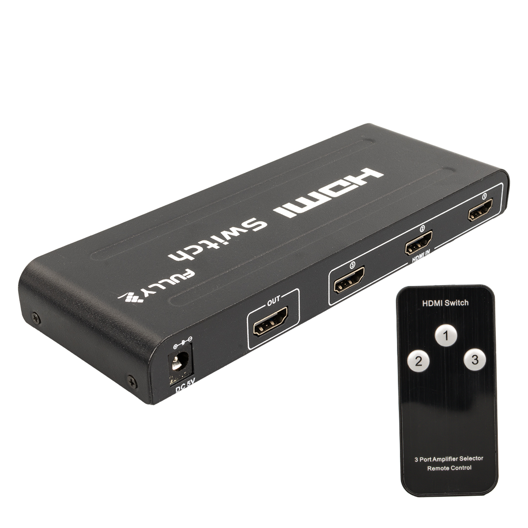 FULLY G-538H 3 GİRİŞ 1 ÇIKIŞ HDMI SWITCHER TOPLAYICI METAL KASA ADAPTÖRLÜ