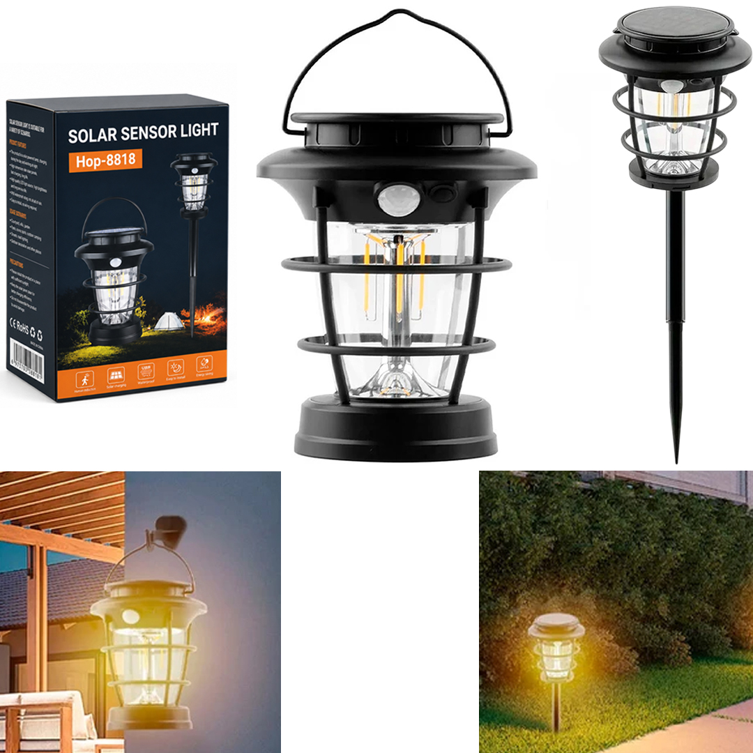 Powermaster HOP-8818 Sensörlü Taşınabilir Şarjlı + Solar Panelli 4 Çalışma Modlu Beyaz-Günışığı Işık Bahçe-Kamp Lambası