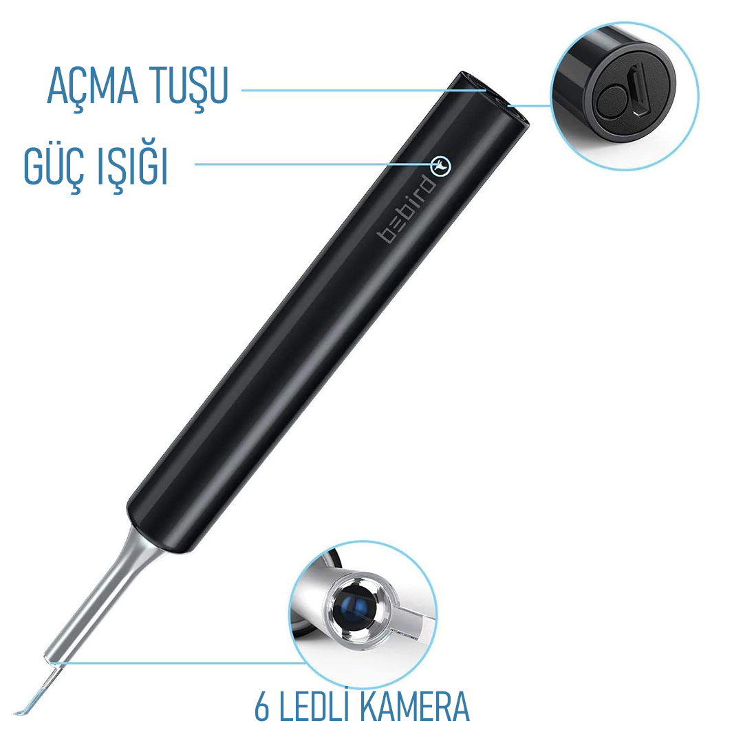 BEBIRD T5 5MP KAMERA 3.5MM LENS ŞARJLI WIFI GÖRÜNTÜLÜ KULAK TEMİZLEYİCİ SİYAH RENK