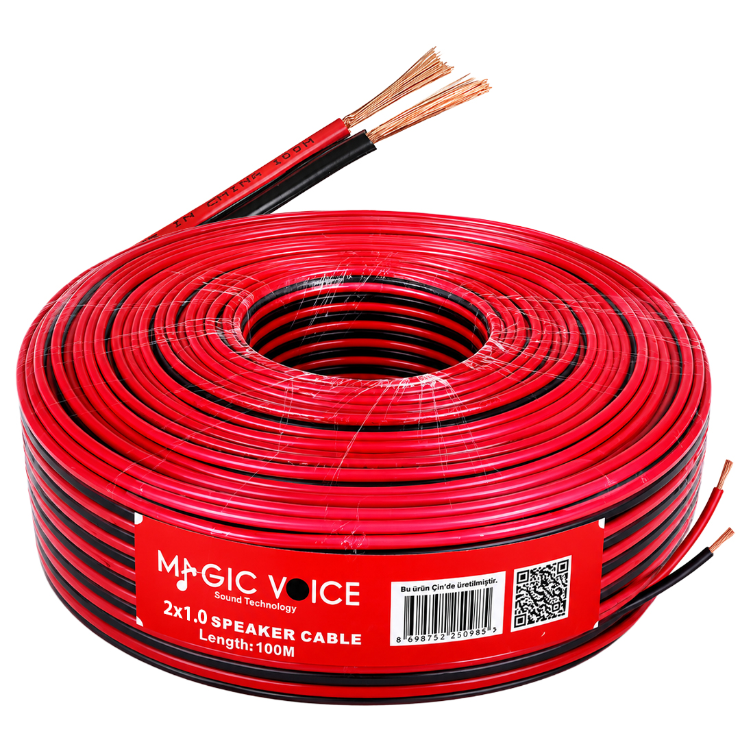 Magicvoice MV-29552 2X1.00Mm Siyah Kırmızı 100 Metre CCA Hoparlör Ses Kablosu