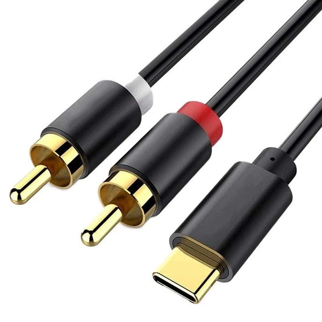 Powermaster PM-29963 USB Type-C Erkek To 2X RCA Erkek Stereo 2 Metre Ses Aktarım Kablosu