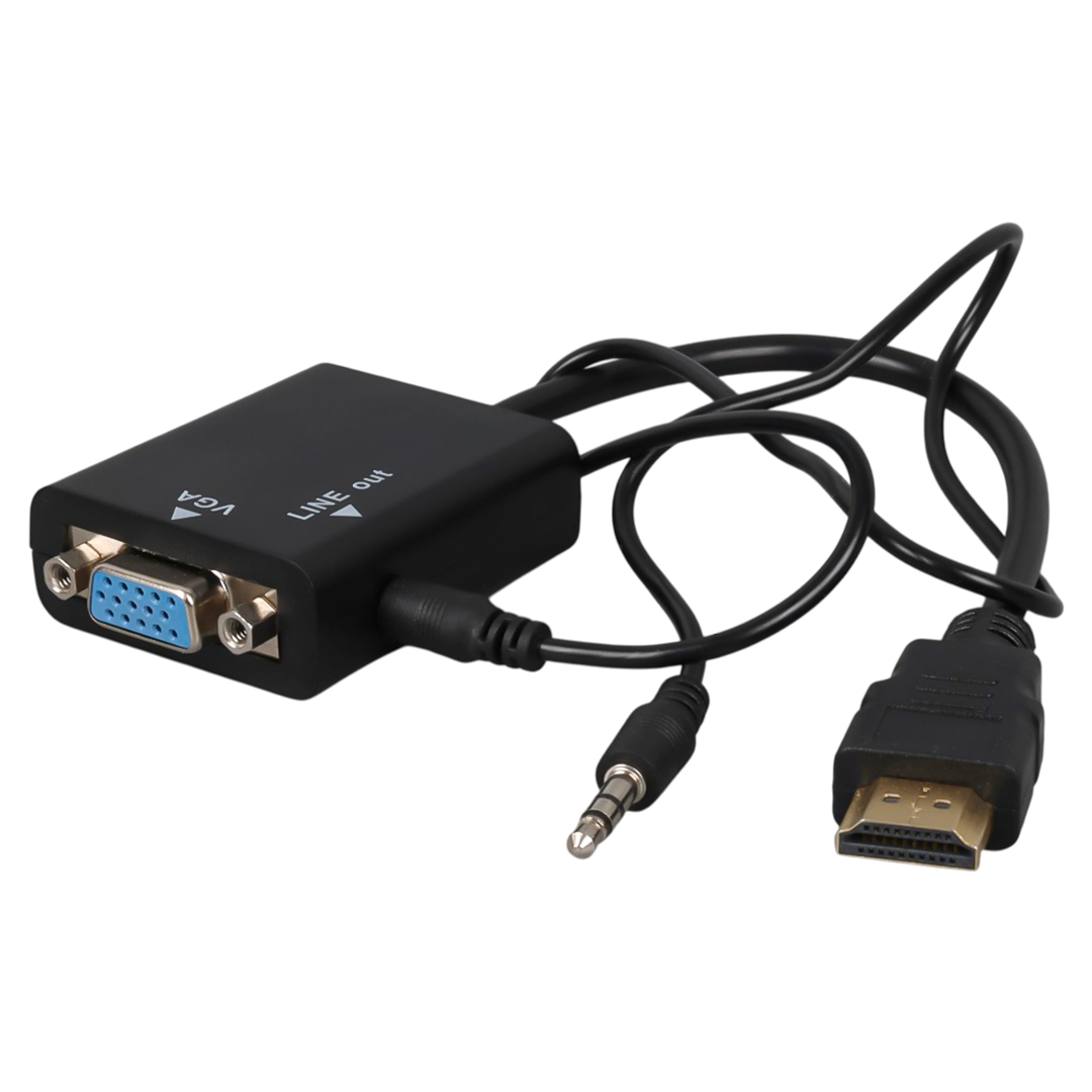 Powermaster PM-32015 Siyah 3.5Mm Ses Destekli HDMI To VGA+Audio Dönüştürücü Adaptör