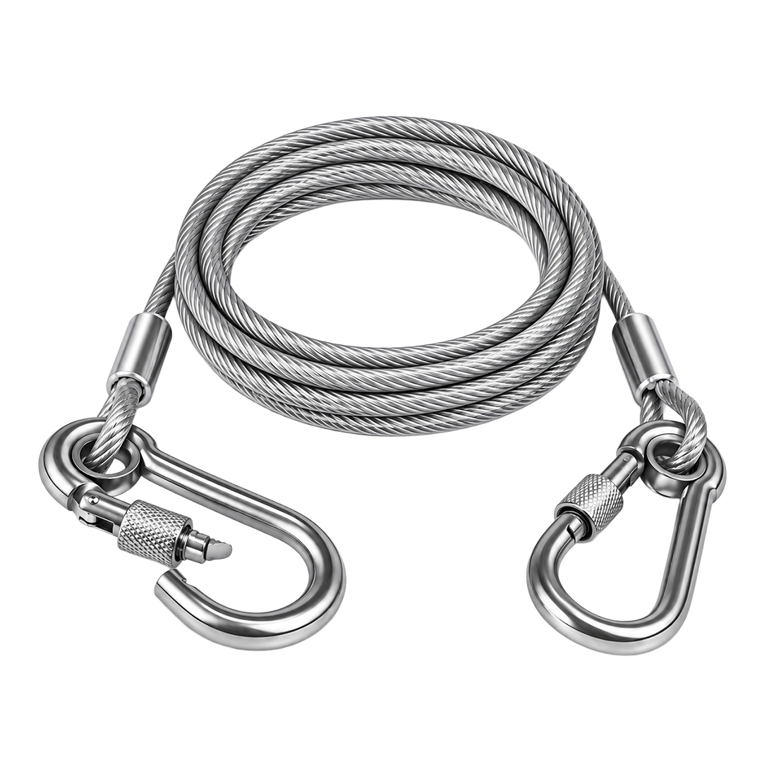 Sunup SN-38106 2 Metre Çelik Köpek Bağlama Halatı Kilitli Karabina PVC Kaplamalı
