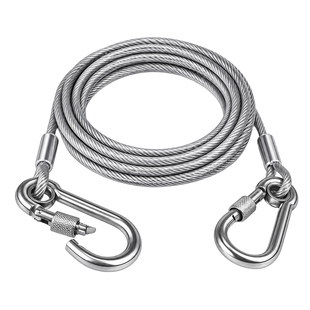 Sunup SN-38107 5 Metre Çelik Köpek Bağlama Halatı Kilitli Karabina PVC Kaplamalı