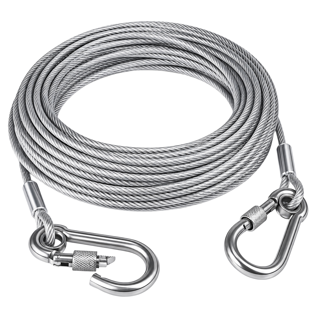 SUNUP SN-38108 10 Metre Çelik Köpek Bağlama Halatı Kilitli Karabina PVC Kaplamalı