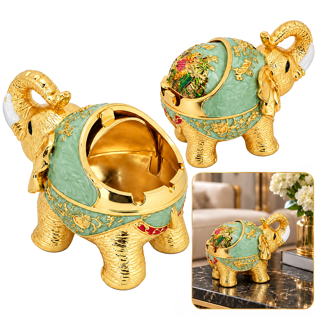 Sunup SN-38890 Fil Figürlü Dekoratif Küllük SU Yeşili İşlemeli Sürgülü