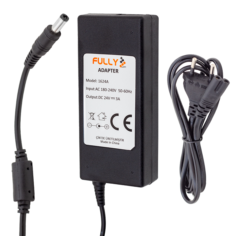 FULLY O-1624A 24 VOLT - 3 AMPER 5.5*2.5 UÇLU PLASTİK KASA MASAÜSTÜ ADAPTÖR