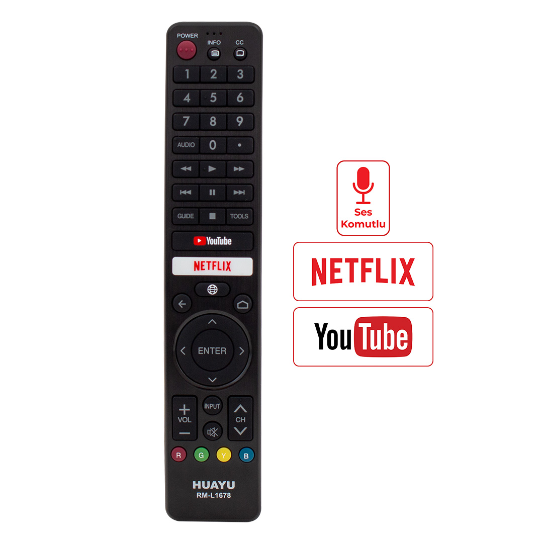 HUAYU KL RM-L1678 SHARP NETFLIX-YOUTUBE SES KOMUTLU MİKROFONLU TUŞLU LCD LED TV KUMANDA