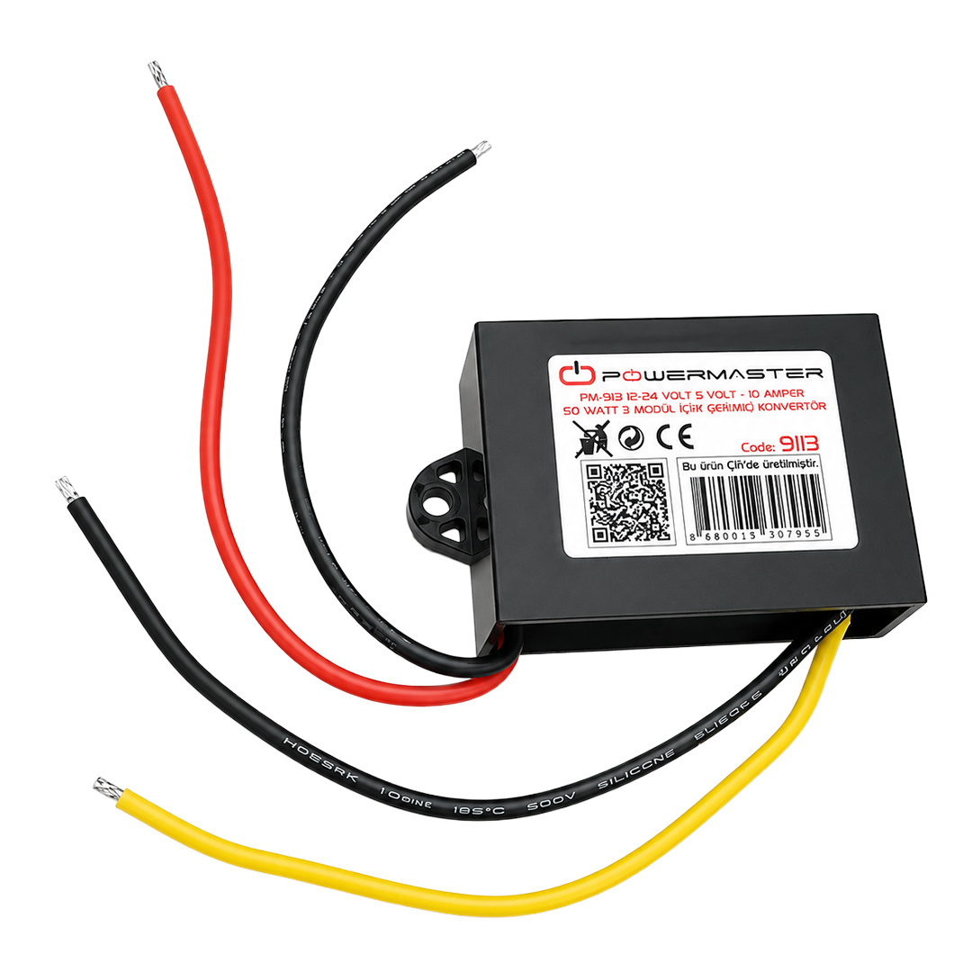 Powermaster PM-9113 12-24V Giriş 5V 10A 50W DC-DC Voltaj Düşürücü Çevirici Konvertör